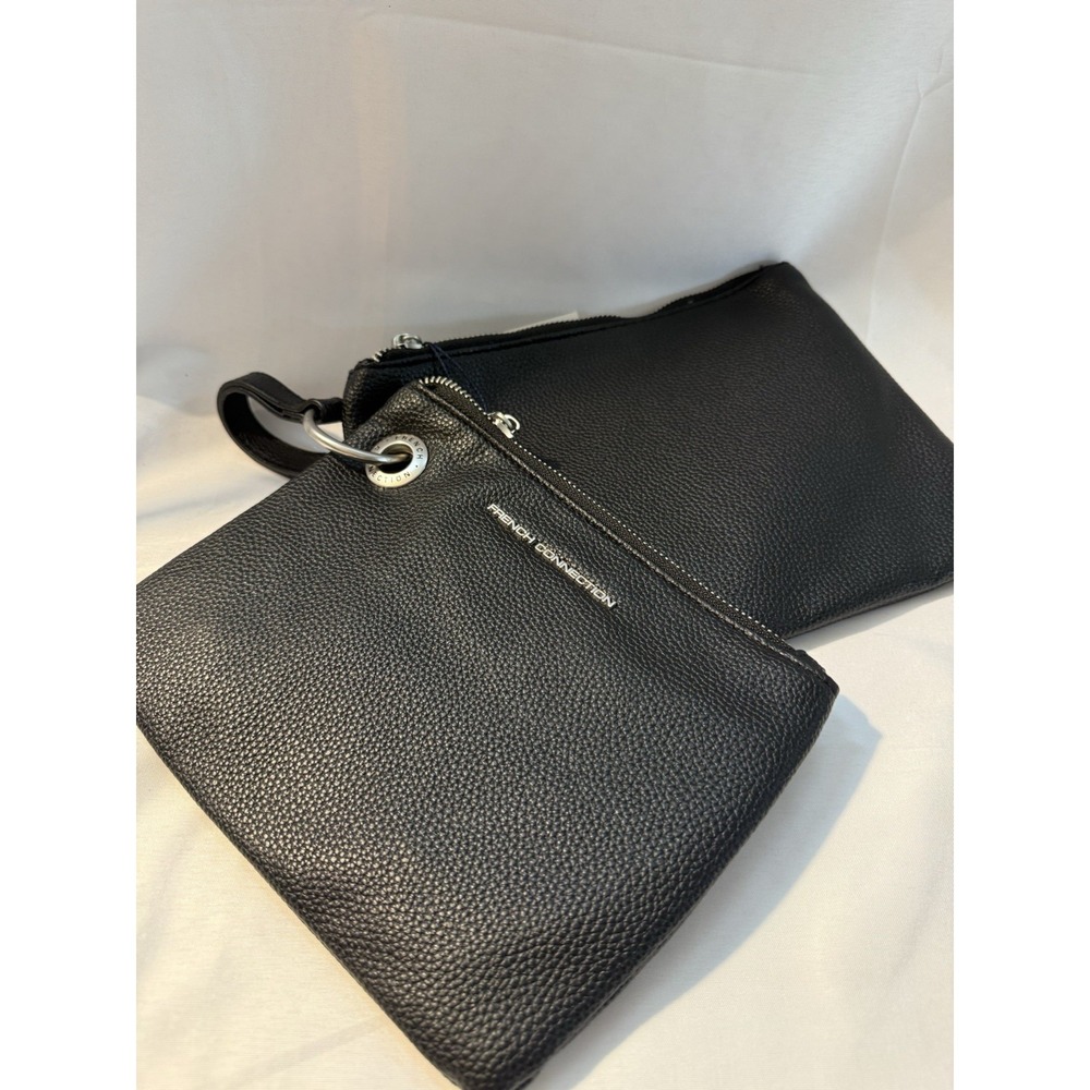 French Connection Lara Pebble Double Slim Pouches Wristlet Black NWT - Picture 6 of 10